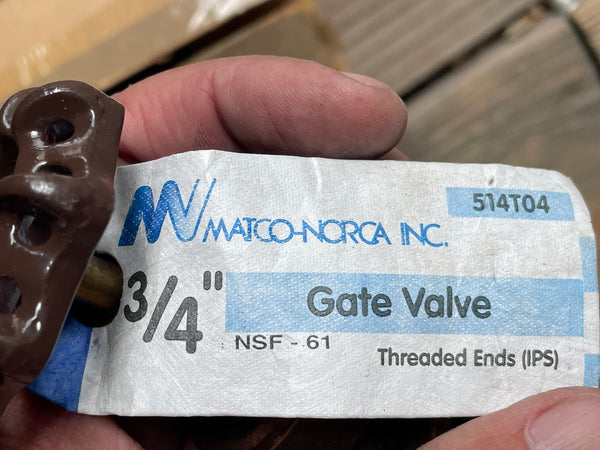 MATCO-NORCA 514T04 3/4" GATE VALVE, THREADED ENDS (IPS) LEAD FREE