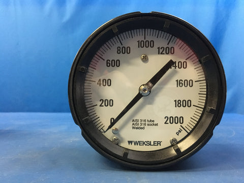 Weksler AA442PS4RW Pressure Gauge Dial, 4 1/2", 1/4"NPT, 0-2000PSI NSN:6685-00-267-9480