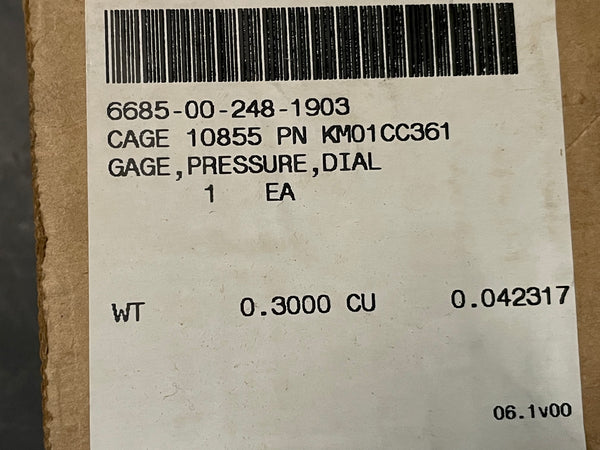 Carrier KM01CC361 Dial Indicating Pressure Gage 0-200PSI NSN:6685-00-248-1903