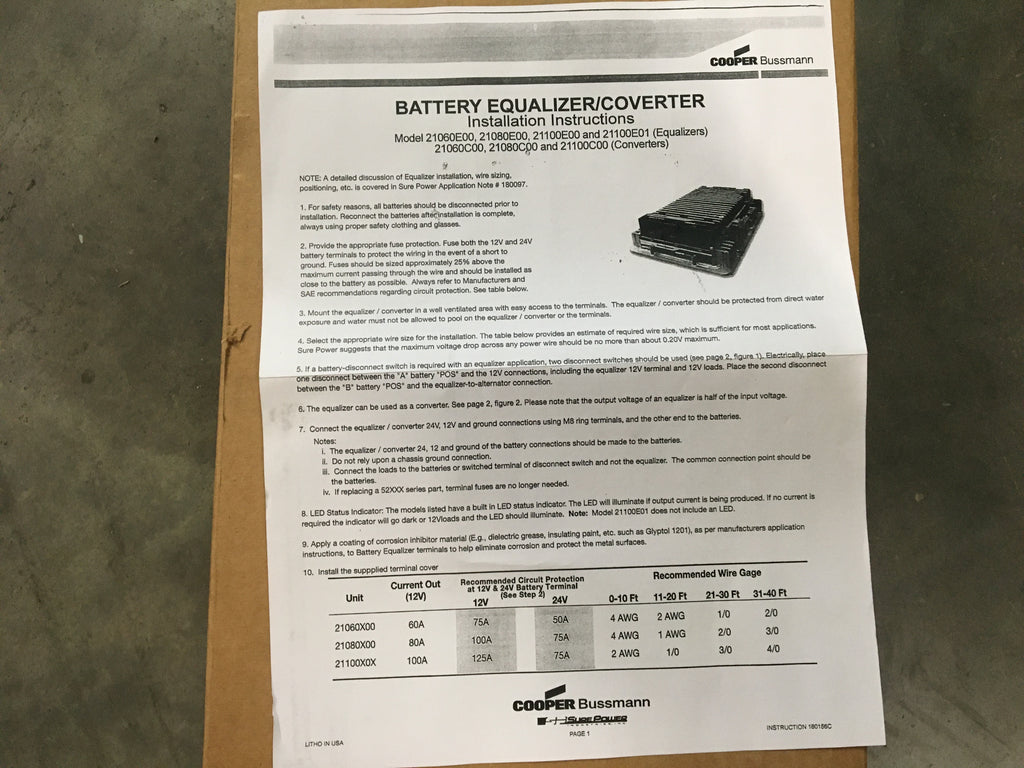 NEW!!! Cooper Bussmann Sure Power DC 21100E00 Battery Equalizer 100A 2